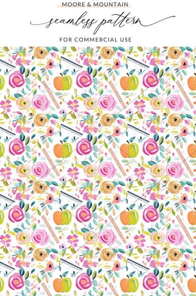 Colorful Floral and Apple Seamless Pattern Design