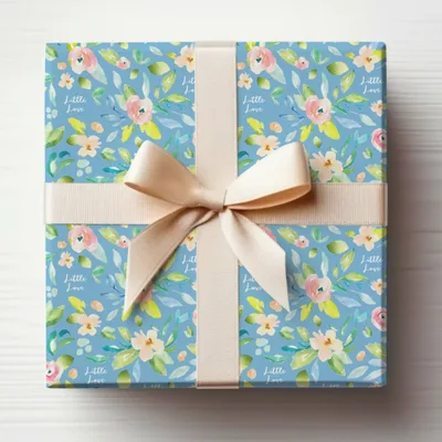 Floral Pastel Blue Little Love Gift Box with Ribbon