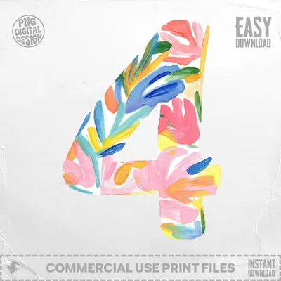 Number 4 in colorful, abstract floral brushstrokes.