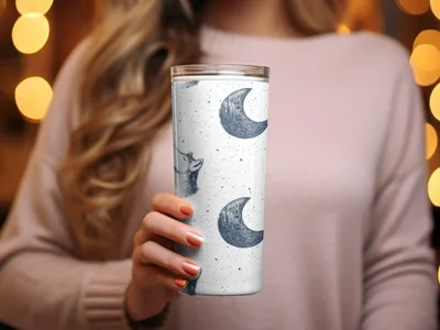 Digital Wolf Moon Seamless Pattern, Celestial JPEG, Night Sky Design, Scrapbook Paper, Fabric Print, Digital Download - Moore and Mountain
