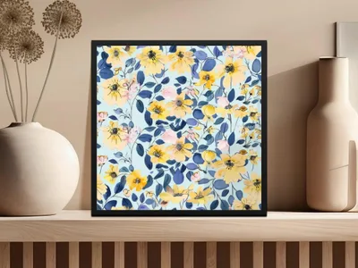 Digital Yellow Floral Seamless Pattern, Watercolor Flowers Fabric Design, Botanical Digital Paper, Spring Textile Print, JPEG Files - Moore and Mountain