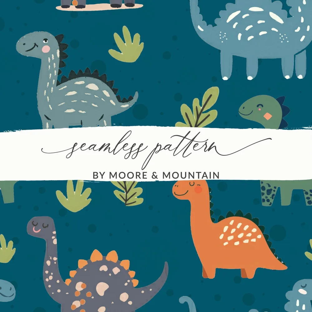 Dinosaur Seamless Pattern Digital Download, Cute Dino Background, Kids Fabric Design, Scrapbooking Paper, Nursery Decor Print - Moore and Mountain