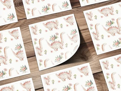 Dinosaur Seamless Pattern Digital, Floral Dinosaur Print File, Watercolor Dino Design, Kids Fabric Pattern, Girls Room Clipart - Moore and Mountain