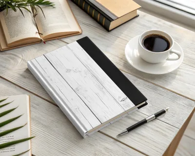 Rustic White Wood Journal with Black Accent Notebook