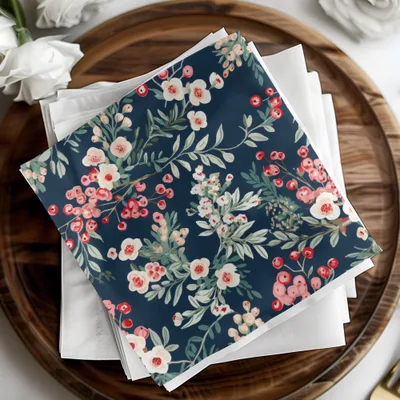Elegant Floral Navy Theme Napkin Set for Dinner Parties