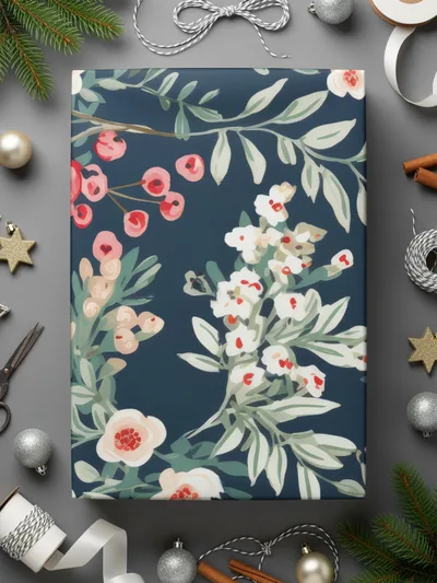 Festive Floral Gift Wrapping Paper for Holiday Celebrations