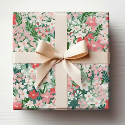 Floral Gift Wrap with Cream Ribbon Beautiful Design