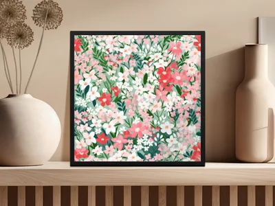 Vibrant Floral Art Print with Pink and Red Blooms