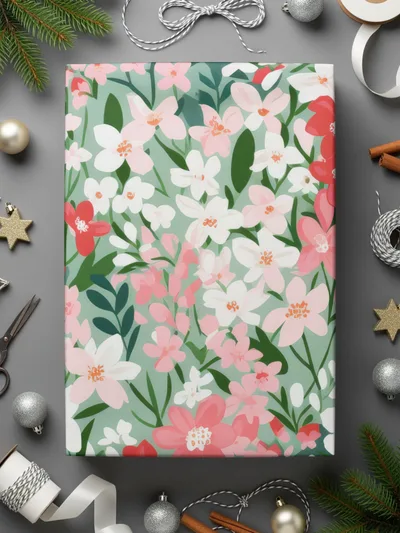 Festive Floral Patterned Wrapping Paper Gift Wrap