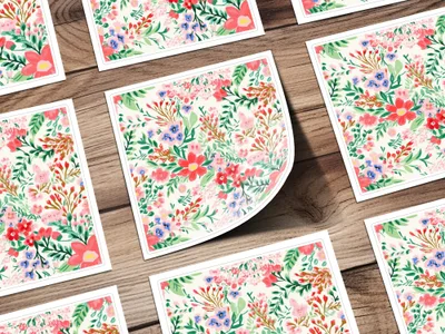 Colorful Floral Pattern on White Background art print