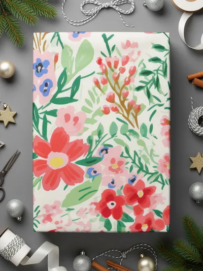 Bright and Festive Floral Pattern Gift Wrap Sheet