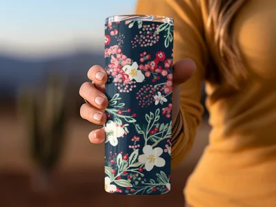 Floral Pattern Insulated Tumbler with Lid for Hot or Cold Drinks