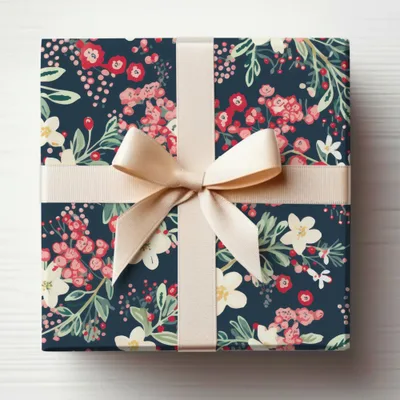 Elegant Floral Gift Wrap with Soft Cream Bow