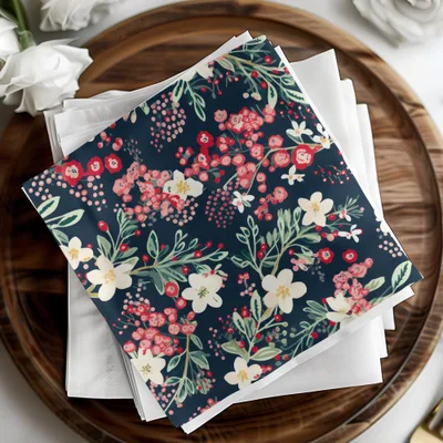 Elegant Floral Design Navy and Red Napkin Product