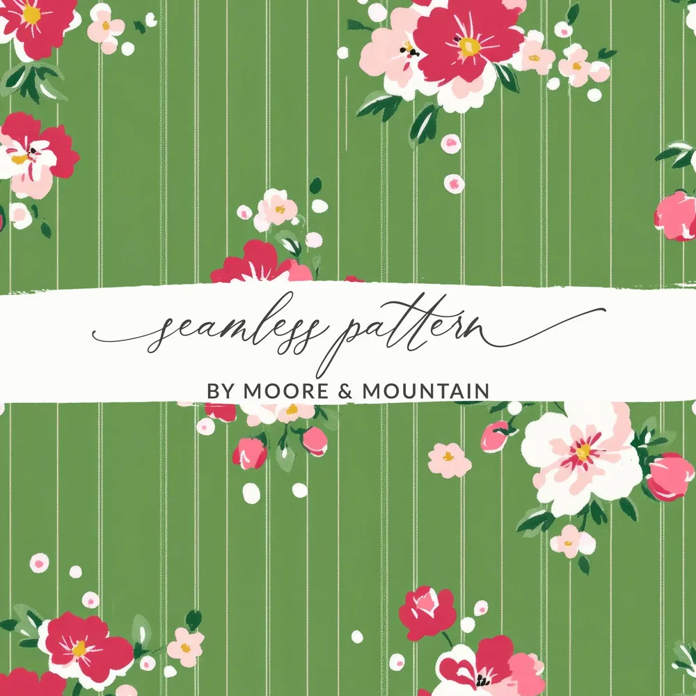 Green and Pink Floral Seamless Pattern Design by Moore