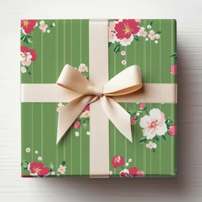Beautifully Wrapped Floral Gift Box with Bow