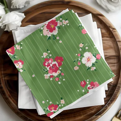 Green Background Floral Design Decorative Napkin Set