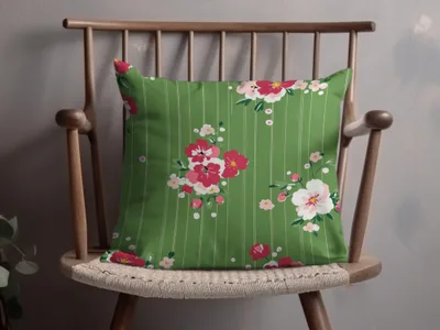 Green Throw Pillow with Floral Design Home Decor Pillow