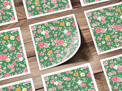 Vibrant Floral Pattern on Green Background Sticker