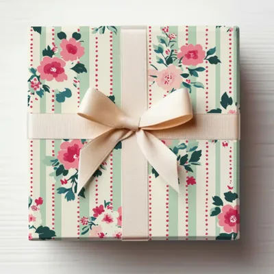 Elegant Floral Stripes Gift Box with Ribbon