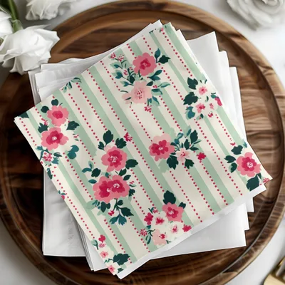 Vintage Floral Design Striped Napkins for Special Events