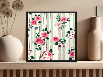 Elegant Floral Striped Pattern Wall Art Decor Print
