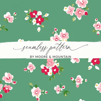Ditsy Christmas Seamless Pattern, Holiday Floral Pattern, Red White Flowers, Festive Floral Repeat, Vintage Christmas Print Digital