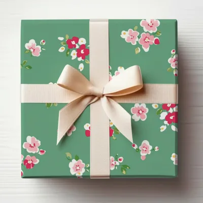 Floral Green Box with Ribbon Gift Wrapping Product