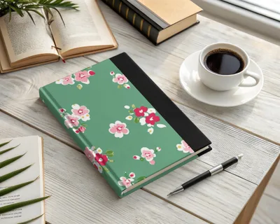 Floral Green and Black Hardcover Notebook for Writing
