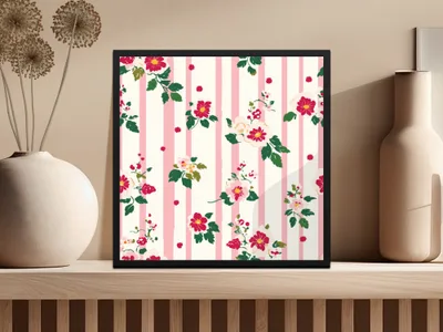 Floral Stripe Pattern Wall Art Decor