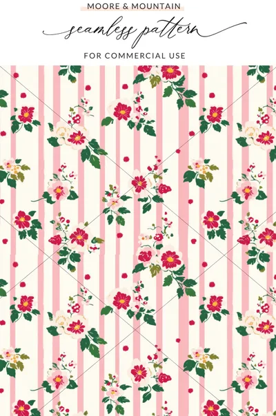 Pink Floral Striped Seamless Pattern for Commercial Use