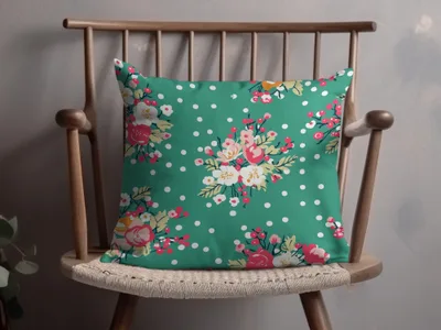 Floral Polka Dot Pattern Green Cushion Pillow Decor