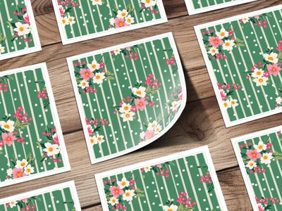 Green Floral Striped Pattern with White Polka Dots product