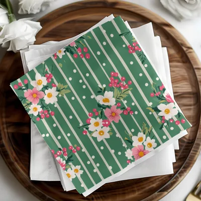 Green Floral Print and Polka Dot Napkin Set