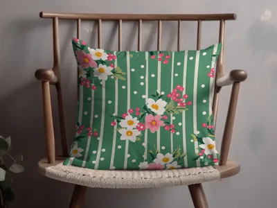 Floral Striped and Polka Dot Decorative Cushion