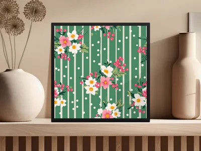 Floral Pattern Green and White Art Print product type