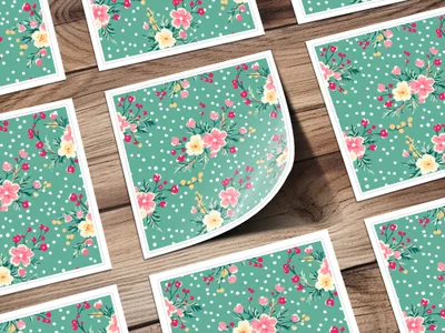 Floral and Polka Dot Pattern on Green Background Sticker