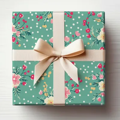 Elegant Floral Gift Wrap with Bow Patterned Box