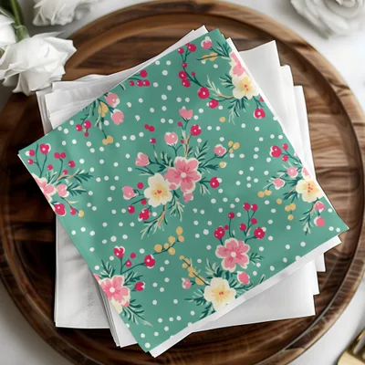 Floral Pattern Green and White Napkin Product