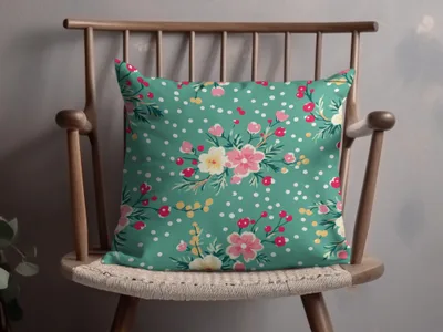 Floral Patterned Cushion with Green Background Decor Pillow