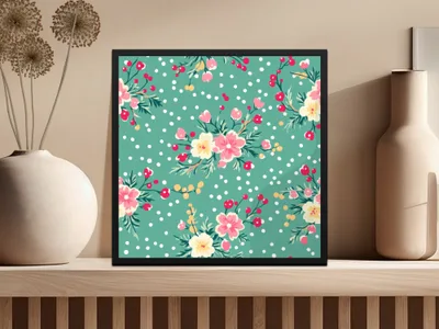 Floral Polka Dot Design with Teal Background Print