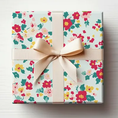 Floral Patterned Gift Box with Cream Ribbon