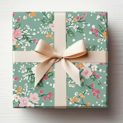 Floral Gift Wrap with Ribbon Accent for Celebrations