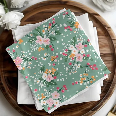 Floral Pattern with Berries on Green Product
