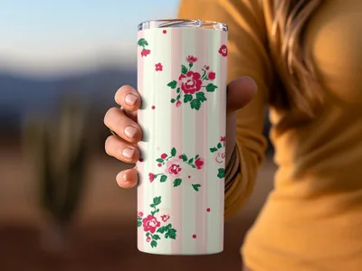 Floral Striped Design Insulated Tumbler Product