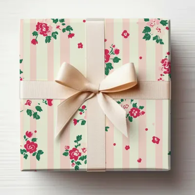 Elegant Floral Striped Gift Box with Bow