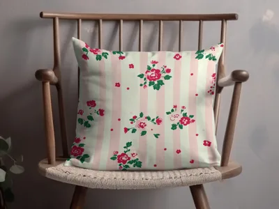 Pastel Stripes with Floral Patterns Graphic Cushion