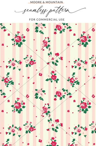 Floral Striped Seamless Pattern for Commercial Use