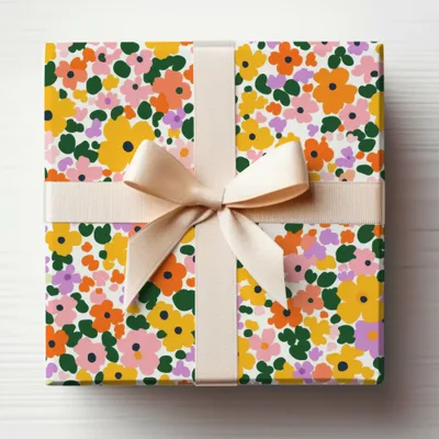 Vibrant Floral Gift Wrap with Elegant Ribbon for Gifts