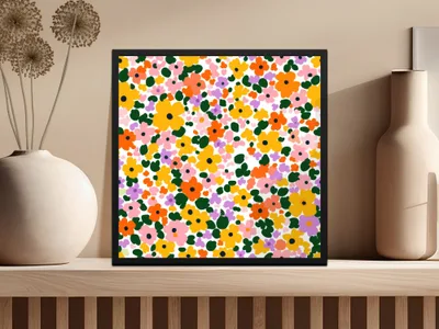 Vibrant and Colorful Floral Pattern Framed Art Print